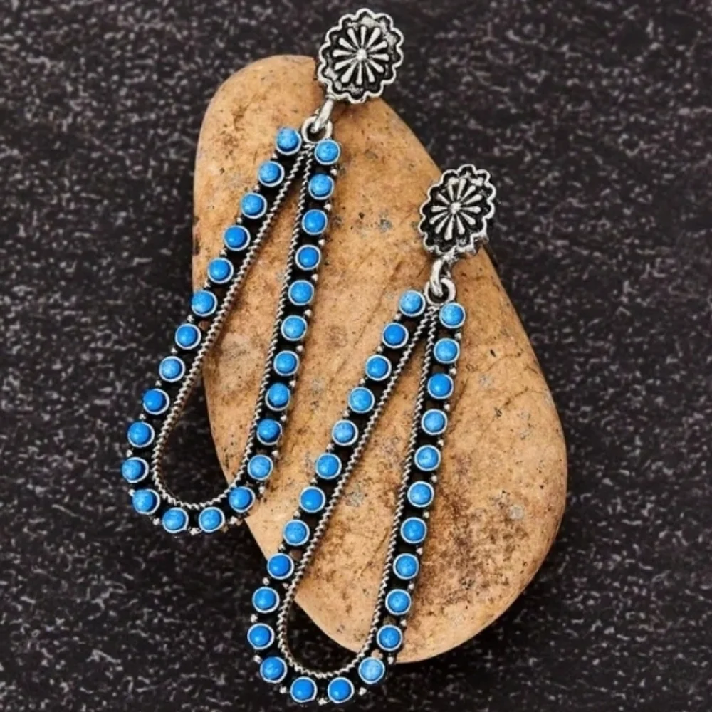 Blue Silver Tone Dangle Earrings